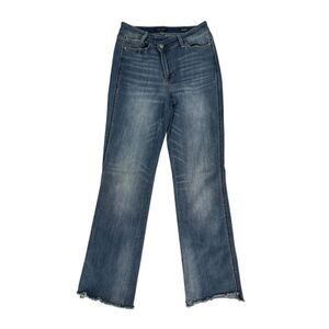 Judy Blue Buttercup Dad Jeans High Rise Distressed Raw Hem Medium Wash Size 7/28